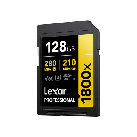 Tarjeta de Memoria Lexar 128GB 1800x SDXC UHS-II 280/210MBS V60 4K Gold