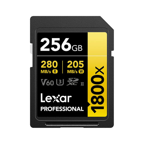 Tarjeta de Memoria Lexar 256GB 1800x SDXC UHS-II 280/250MBS V60 4K Gold