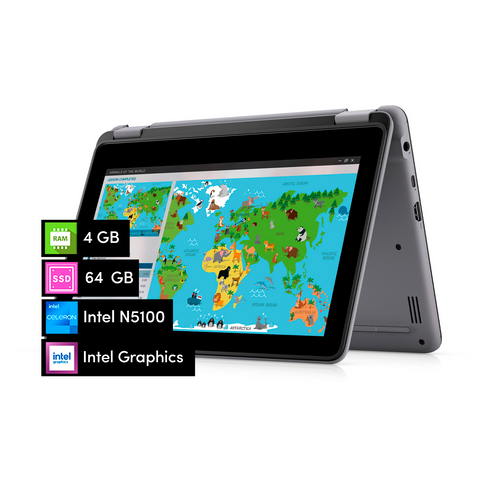 Notebook 2 en 1 Dell Latitude Celeron 4GB 64GBSSD 11.6" HD Táctil W11