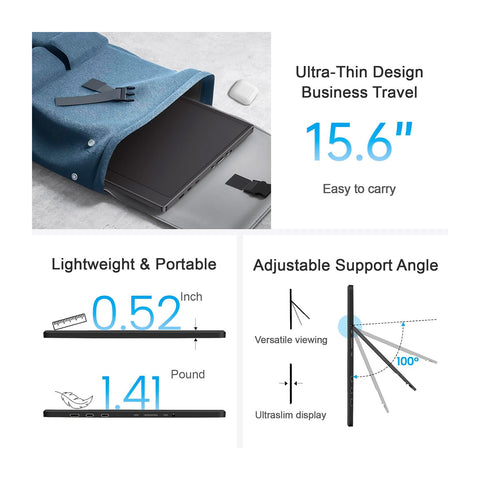 Monitor Portatil UFYQL 15.6' FHD USB-C Negro