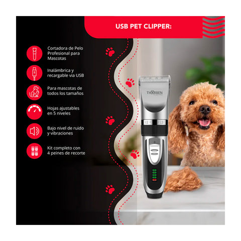Máquina Corta Pelo Thorben Cordless Usb Pet Clipper