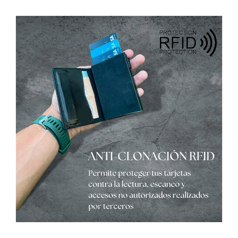 Billetera Tarjetero de Cuero PU Negro Antirobo Rfid