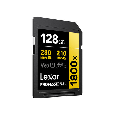 Tarjeta de Memoria Lexar 128GB 1800x SDXC UHS-II 280/210MBS V60 4K Gold