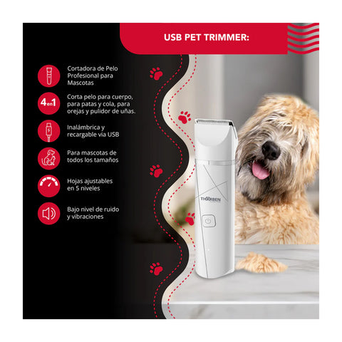 Cortapelo Mascota Thorben Cordless Usb Pet Trimmer 4 En 1