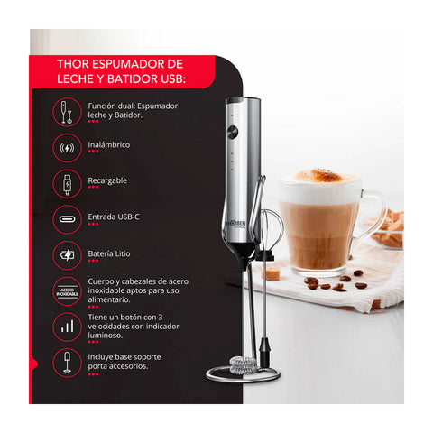 Espumador Batidor Thorben USB Inox Dual Milk Frother