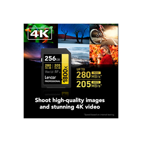 Tarjeta de Memoria Lexar 256GB 1800x SDXC UHS-II 280/250MBS V60 4K Gold