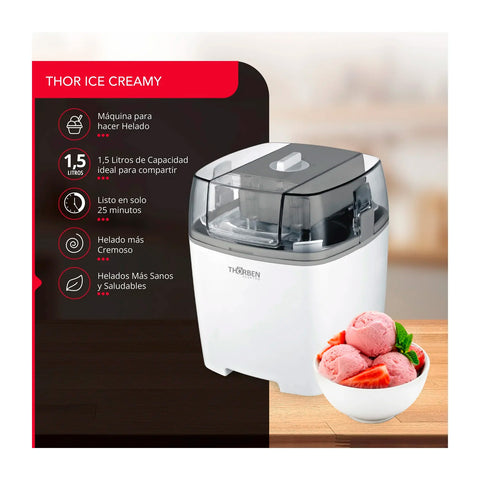 Pack Thorben Maquina de Helados Ice Creamy + Cuchara Electrica 2 Temperaturas