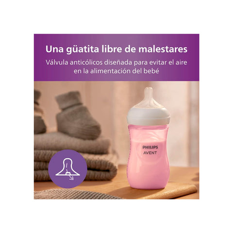 Set 3 Mamaderas Avent Natural SCD838/28 125+260+330ml Rosa
