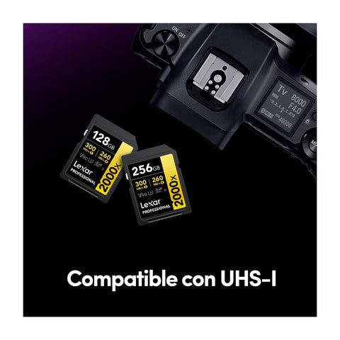 Tarjeta de Memoria Lexar 128GB 1800x SDXC UHS-II 280/210MBS V60 4K Gold