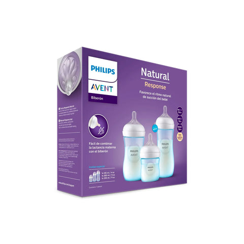 Set 3 Mamaderas Avent Natural SCD838/29 125+260+330ml Azul