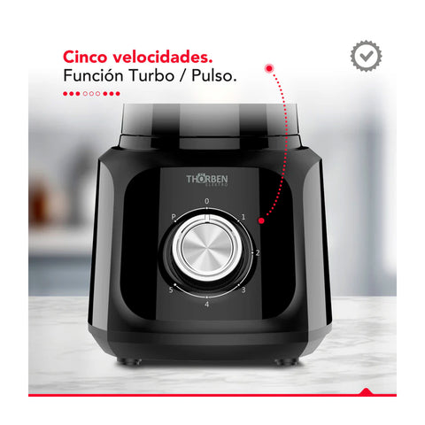 Licuadora Thorben Matt Black Blender 1.75L 600W 5 Vel
