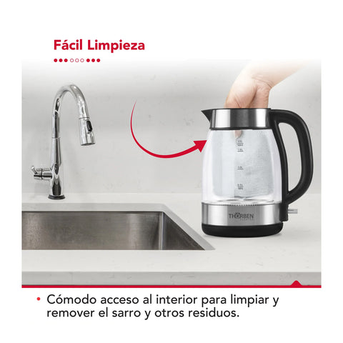 Hervidor Eléctrico Thorben Easy Fill Vidrio 1,7L 2000W