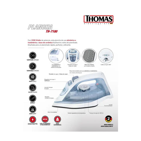 Plancha Inalámbrica Thomas TH-7100 2200W