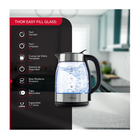 Hervidor Eléctrico Thorben Easy Fill Vidrio 1,7L 2000W