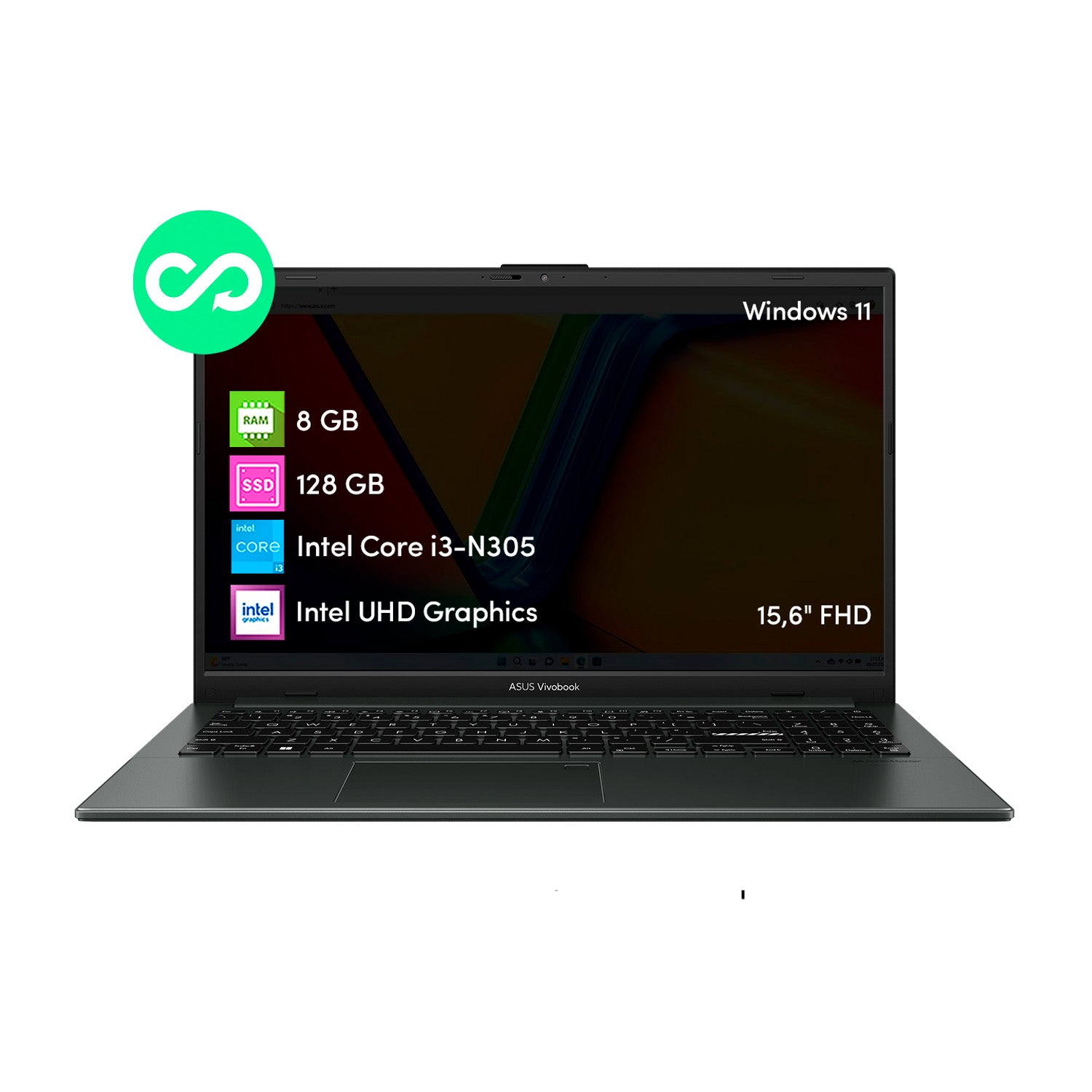 Notebook Asus Vivobook Go Intel Core i3 8GB 128GB SSD 15.6' FHD