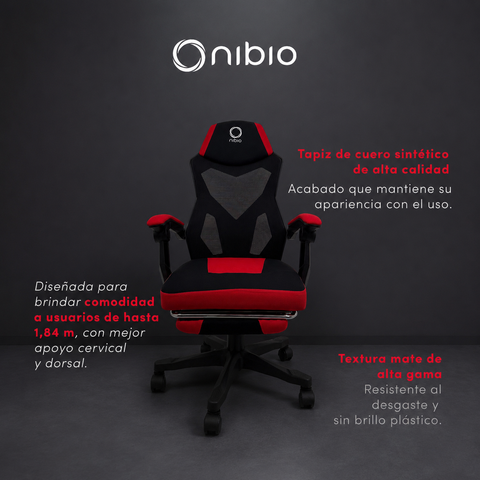Silla Gamer Nibio Rex V2 Reclinable Apoyapies Roja