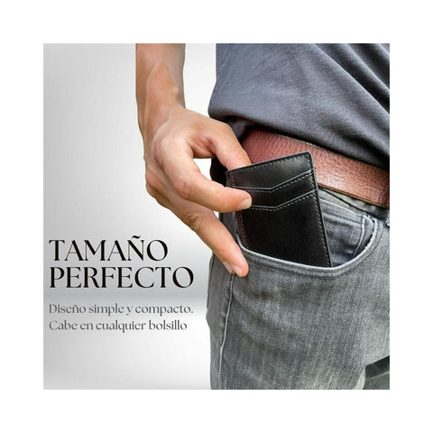 Billetera Tarjetero de Cuero PU Negro Antirobo Rfid