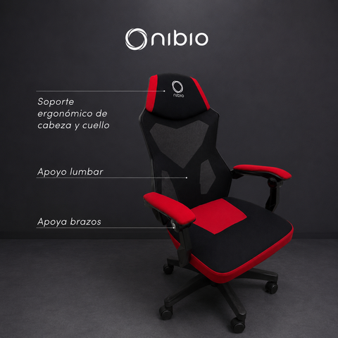 Silla Gamer Nibio Rex V2 Reclinable Apoyapies Roja