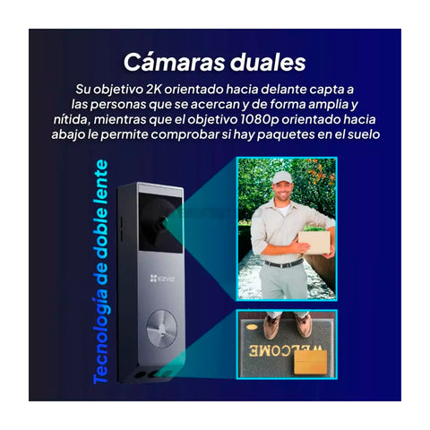 Timbre con Camara Ezviz EP3x Pro Video Dual 2K+ 1080p Panel Solar 32GB