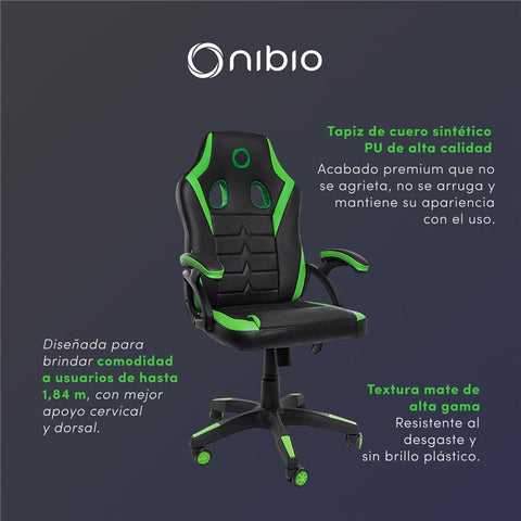 Silla Gamer Nibio Neon Reclinable Cuero PU Verde