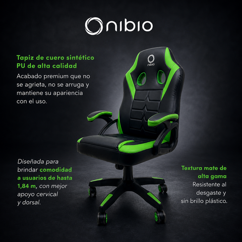 Silla Gamer Nibio Neon Reclinable Cuero PU Verde
