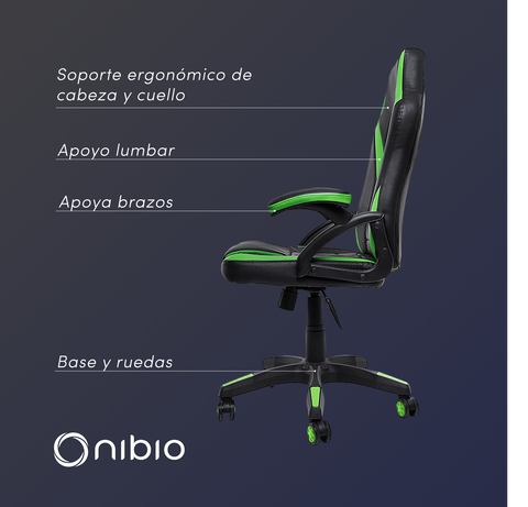 Silla Gamer Nibio Neon Reclinable Cuero PU Verde