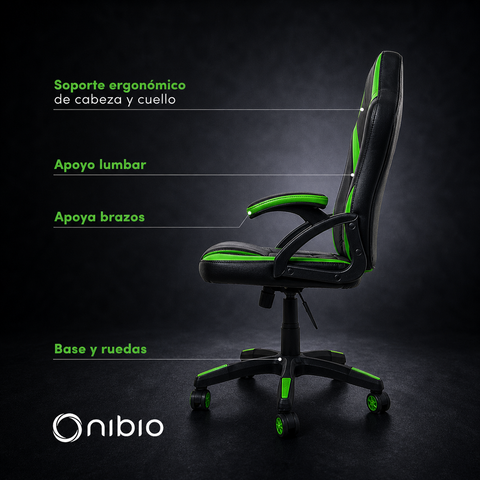 Silla Gamer Nibio Neon Reclinable Cuero PU Verde
