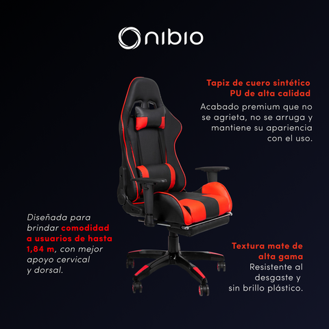 Silla Gamer Nibio Gc181 Reclinable 180° Apoya Pies Brazos