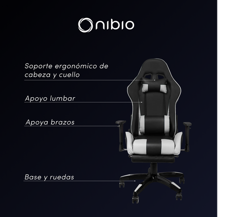 Silla Gamer Nibio Gc181 Reclinable 180° Apoya Pies Brazos