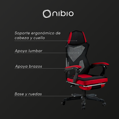 Silla Gamer Nibio Rex V2 Reclinable Apoyapies Roja