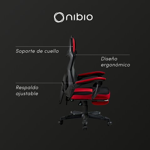 Silla Gamer Nibio Rex V2 Reclinable Apoyapies Roja
