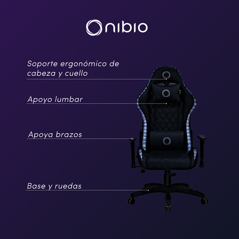 Silla Gamer Nibio Pro RGB con Control Remoto Apoyabrazos 2D Reclinable