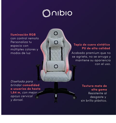 Silla Gamer Nibio Pro RGB con Control Remoto Apoyabrazos 2D Reclinable
