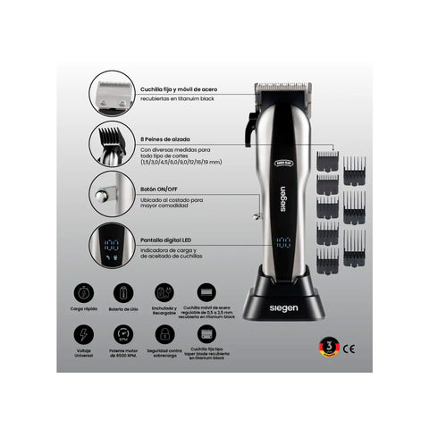 Cortapelos Clipper Siegen SG-8620 Carga Rapida USB + 8 peines