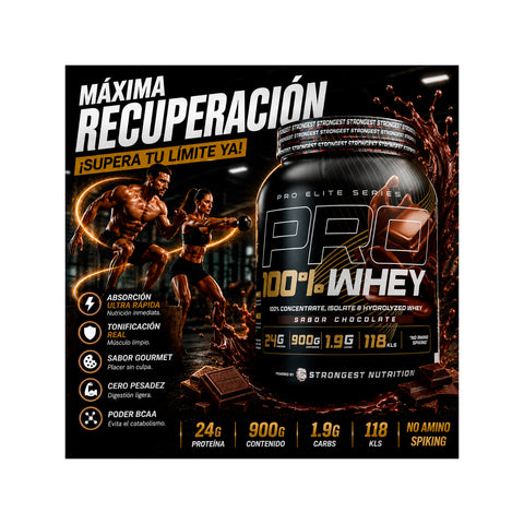 Proteina Strongest Pro 100% Whey Chocolate 900gr