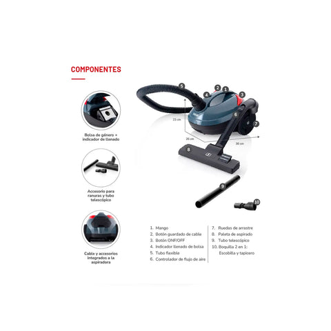 Aspiradora de Arrastre Thomas TH-1407 2 en 1 Filtro HEPA 1400W