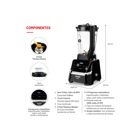 Licuadora Thomas TH-860D Köök Pro 2HP 2L 6 Programas Touch 1500W