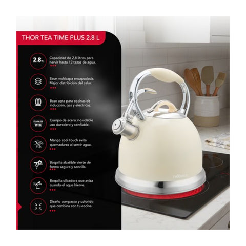Tetera Thorben Tea Time Plus 2.8L Acero Inoxidable Silbadora Beige