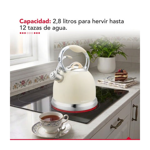 Tetera Thorben Tea Time Plus 2.8L Acero Inoxidable Silbadora Beige
