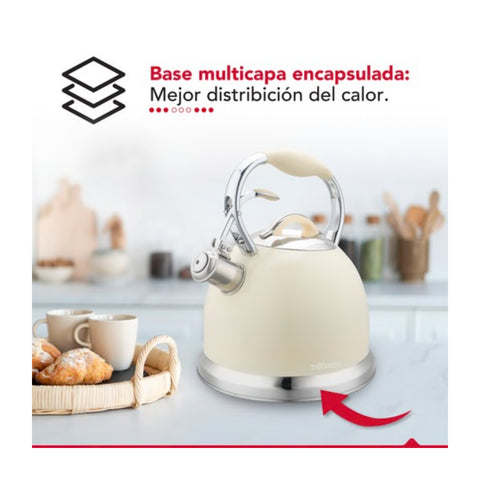 Tetera Thorben Tea Time Plus 2.8L Acero Inoxidable Silbadora Beige