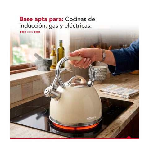Tetera Thorben Tea Time Plus 2.8L Acero Inoxidable Silbadora Beige