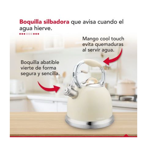 Tetera Thorben Tea Time Plus 2.8L Acero Inoxidable Silbadora Beige