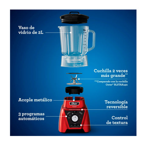 Licuadora Oster Xpert Series Roja Control Textura 2L 1100W