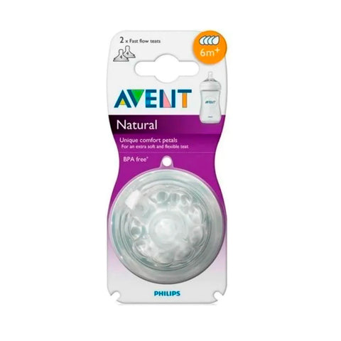 Tetina Avent Natural 6m+ Flujo Rápido Anticólicos Libre BPA